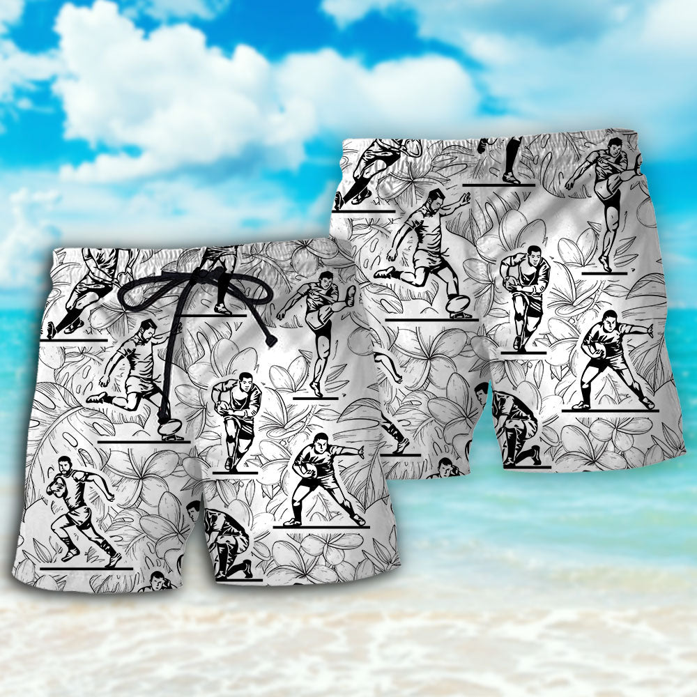 Tropical Leaf Rugby Beach Shorts Pattern Detail For Island Trips And Laid Back Styling