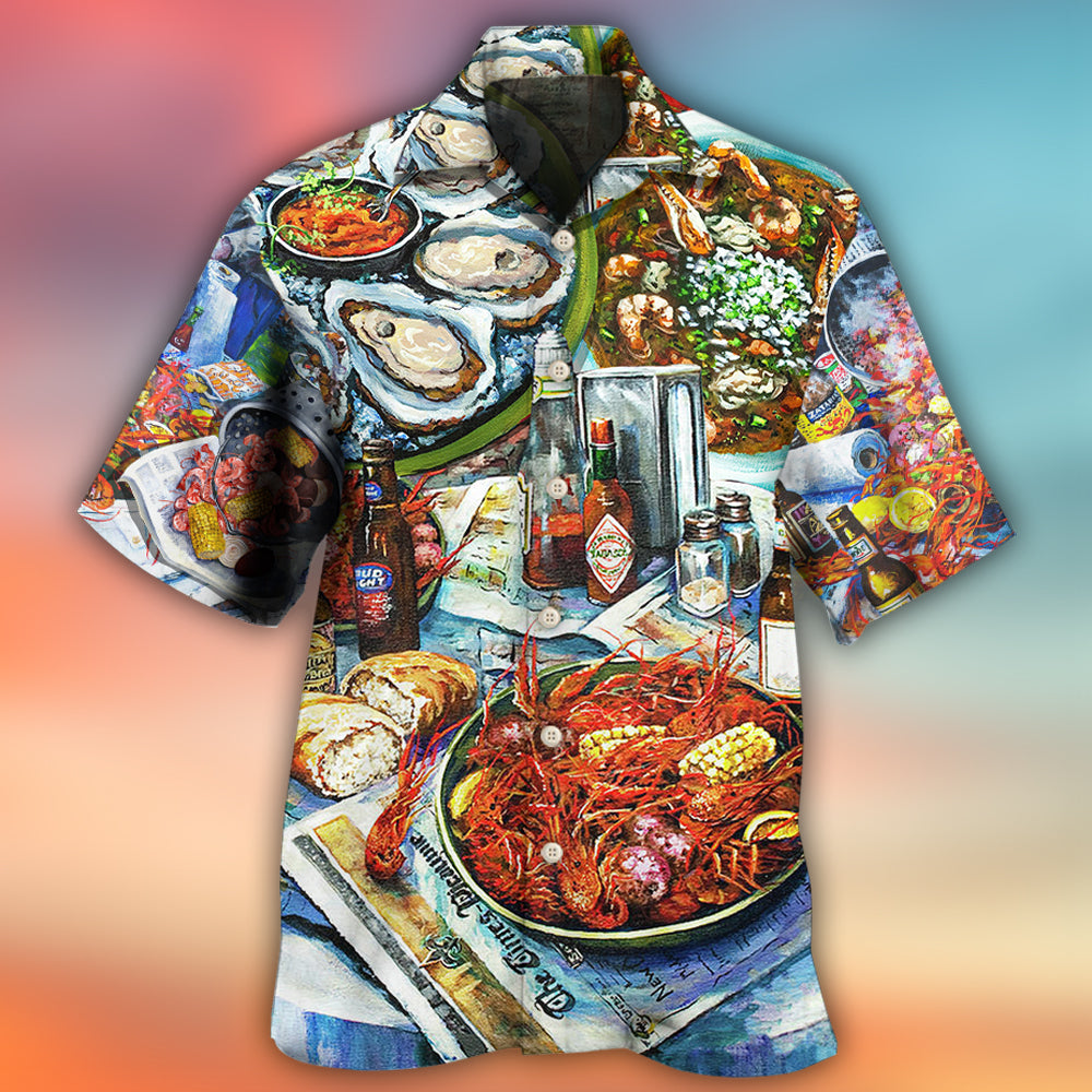 Seafood Drinks Artistic Hawaiian Shirt For Beach Parties And Weekend Getaways