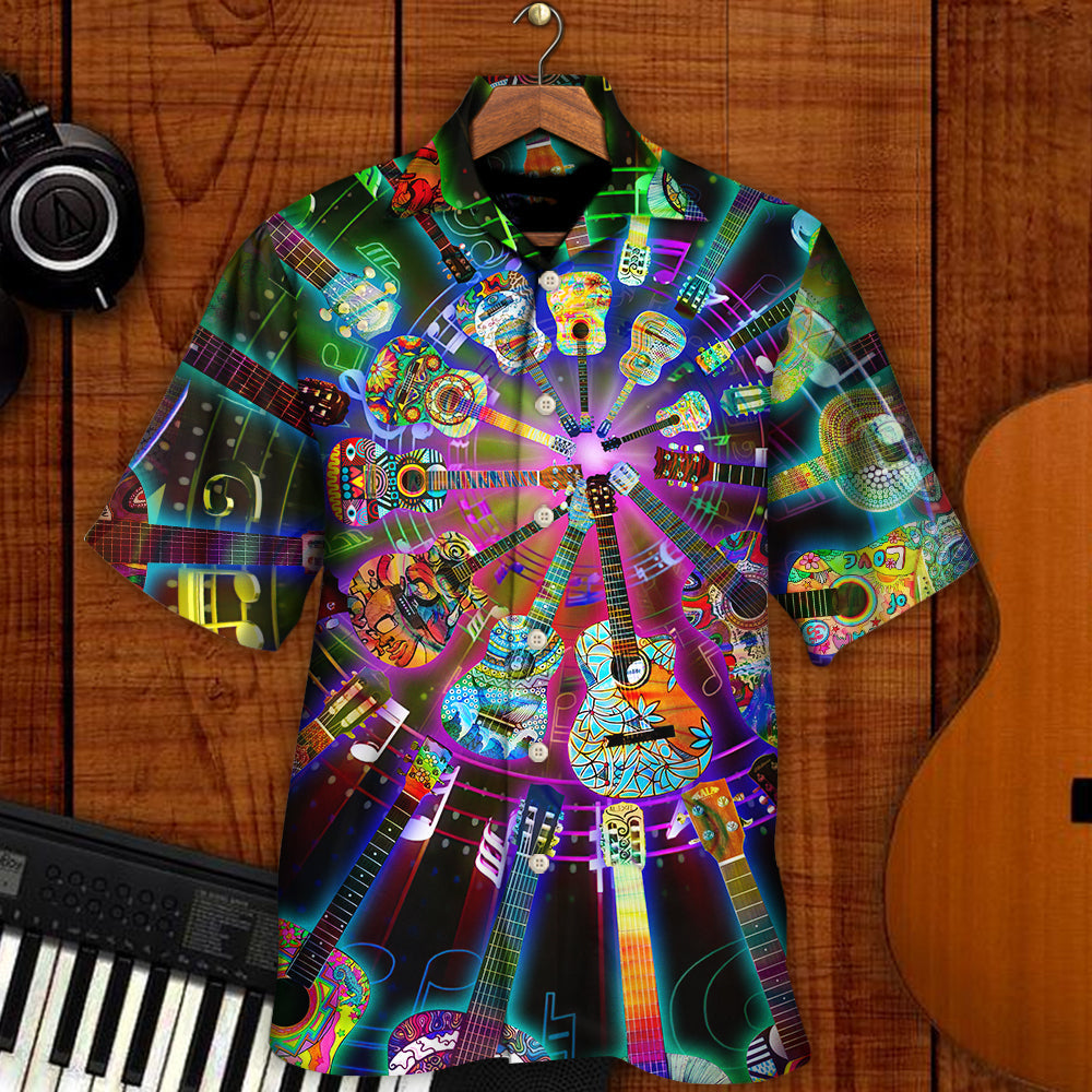 Bohemian Funny Colorful Guitar Music Hawaiian Shirt For Summer Events And Casual Outdoor Wear