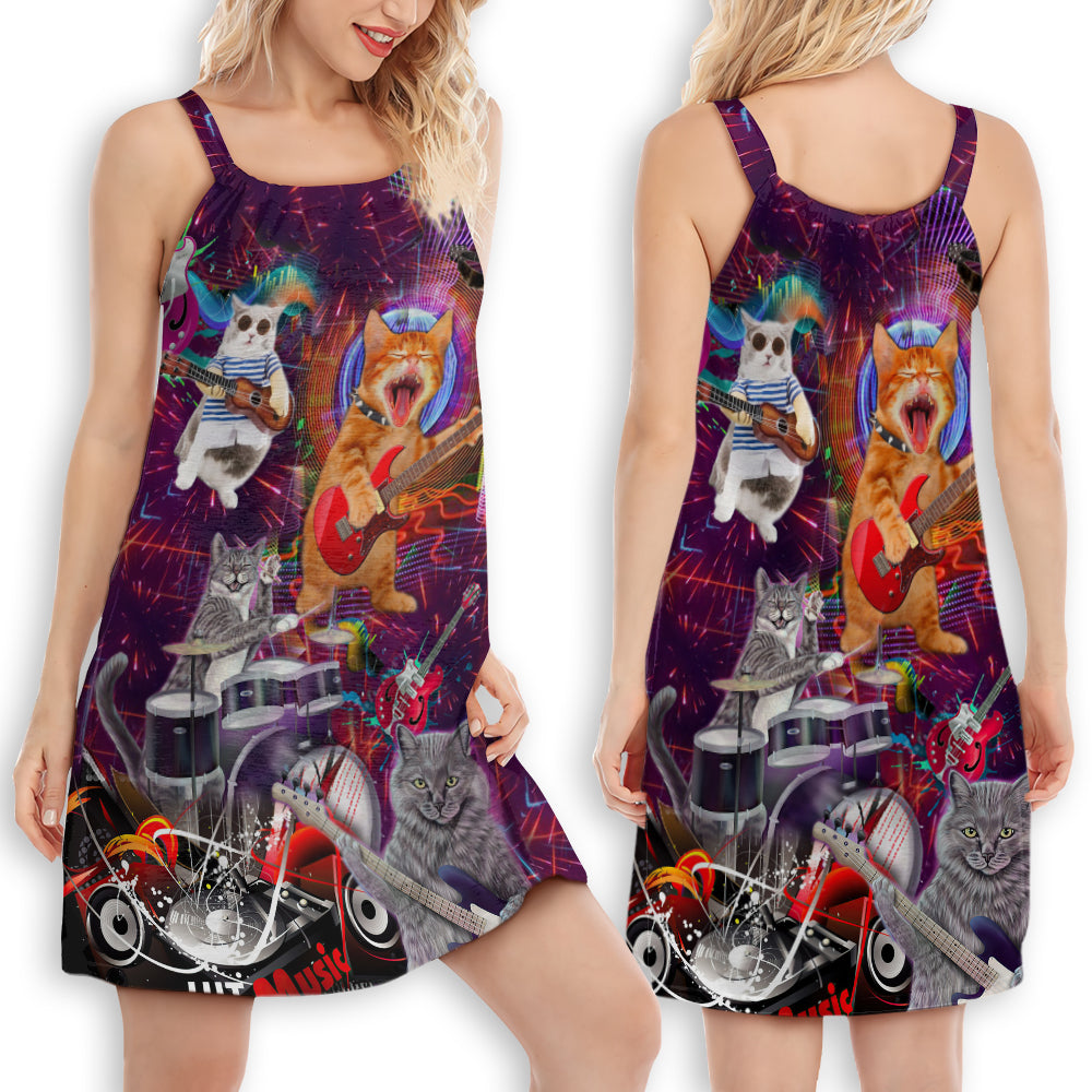 Cat Rocker Funny V-Neck Sleeveless Cami Dress For Festivals And Creative Summer Styling