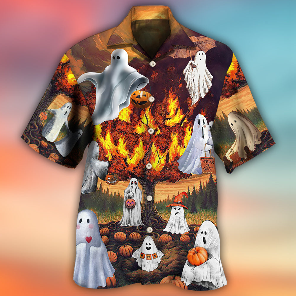 Spooky Halloween Boo Burning Hawaiian Shirt For Vacation Days And Relaxed Coastal Outings