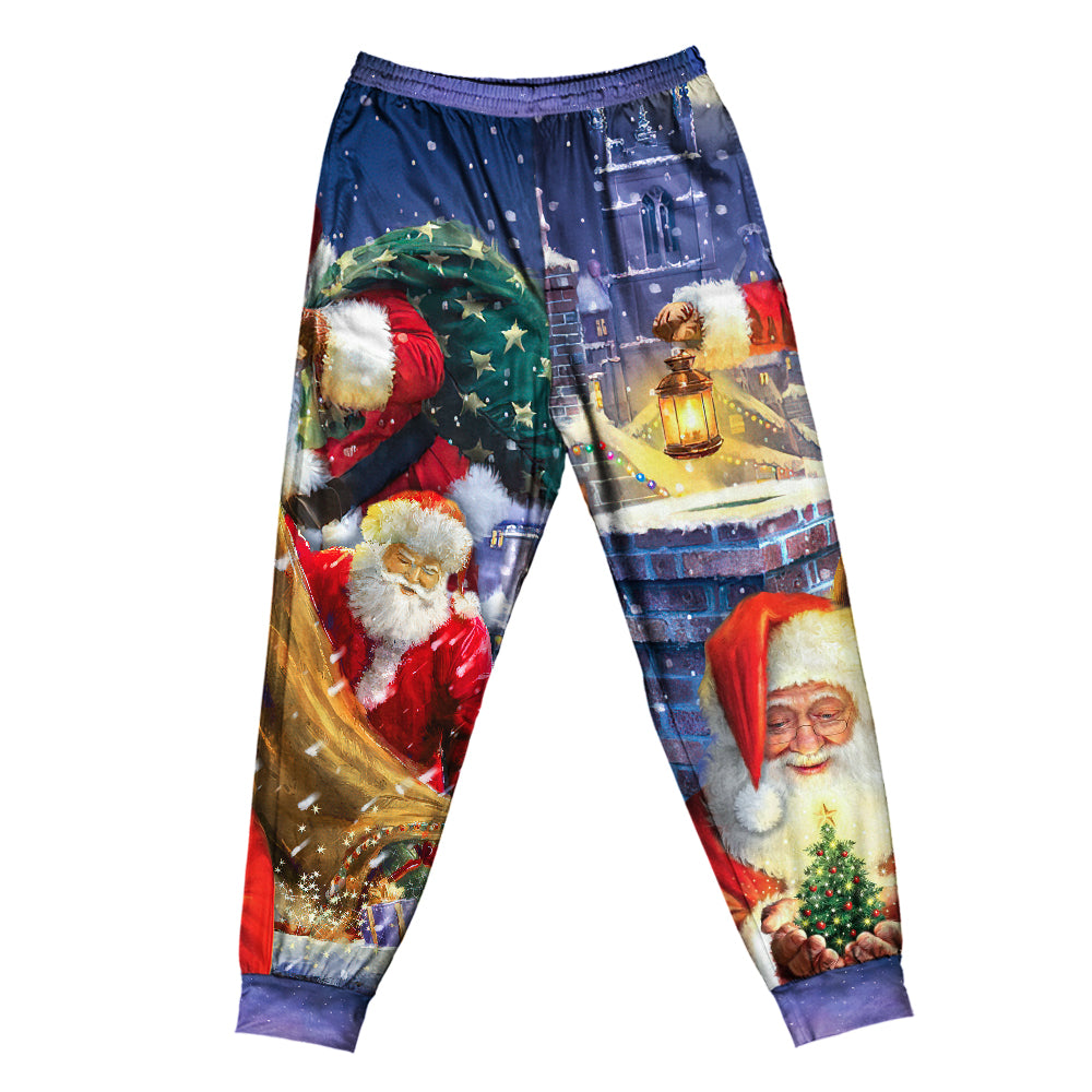Playful Rooftop Santa Holiday Short Sleeve Pajamas Set For Festive Sleepovers And Family Photos