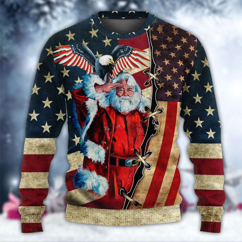 Christmas Patriotic Santa Claus Sweater For Winter Celebrations Family Events And Relaxed Seasonal Styling