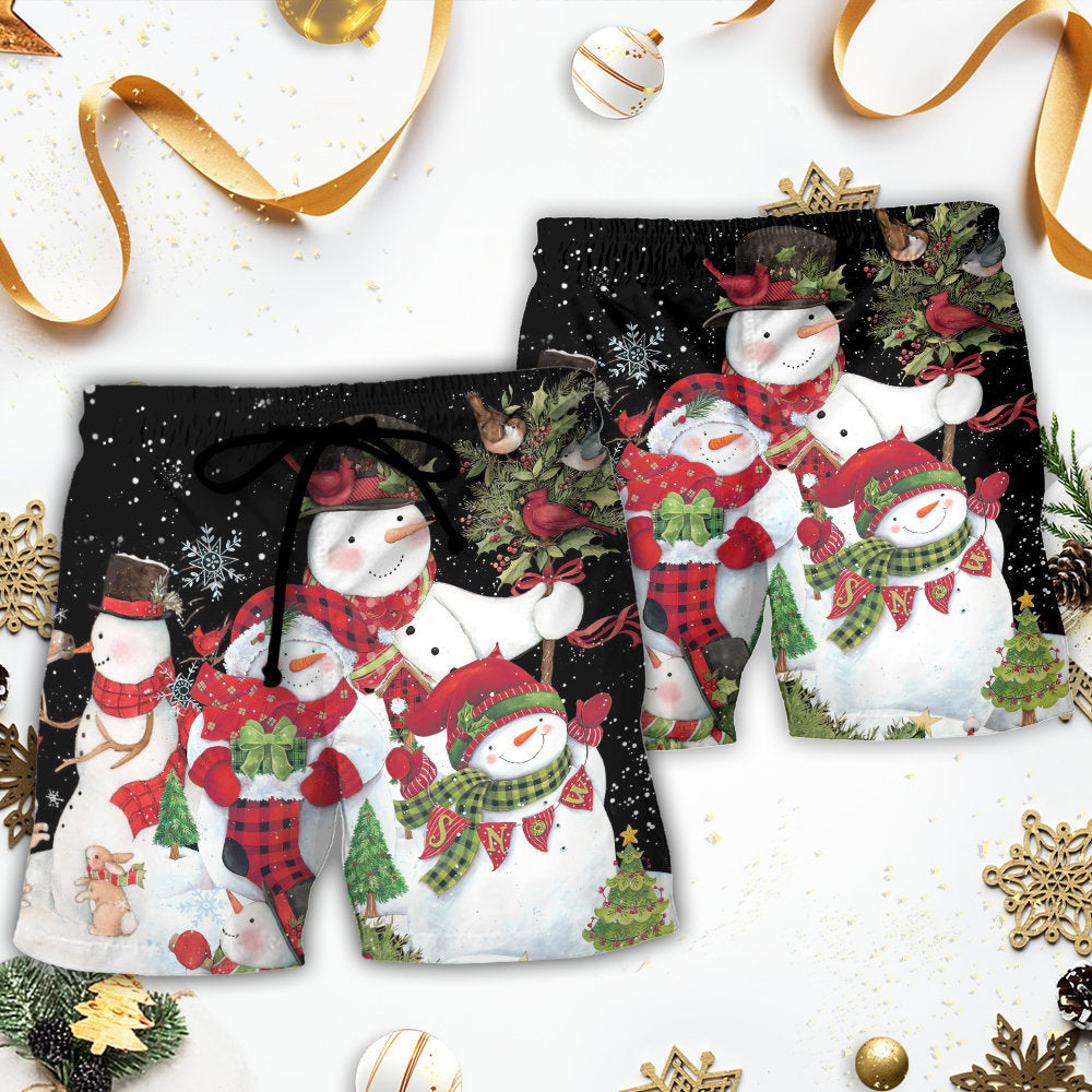Christmas Snowman Beach Shorts Pattern Detail For Island Trips And Comfortable Daily Use