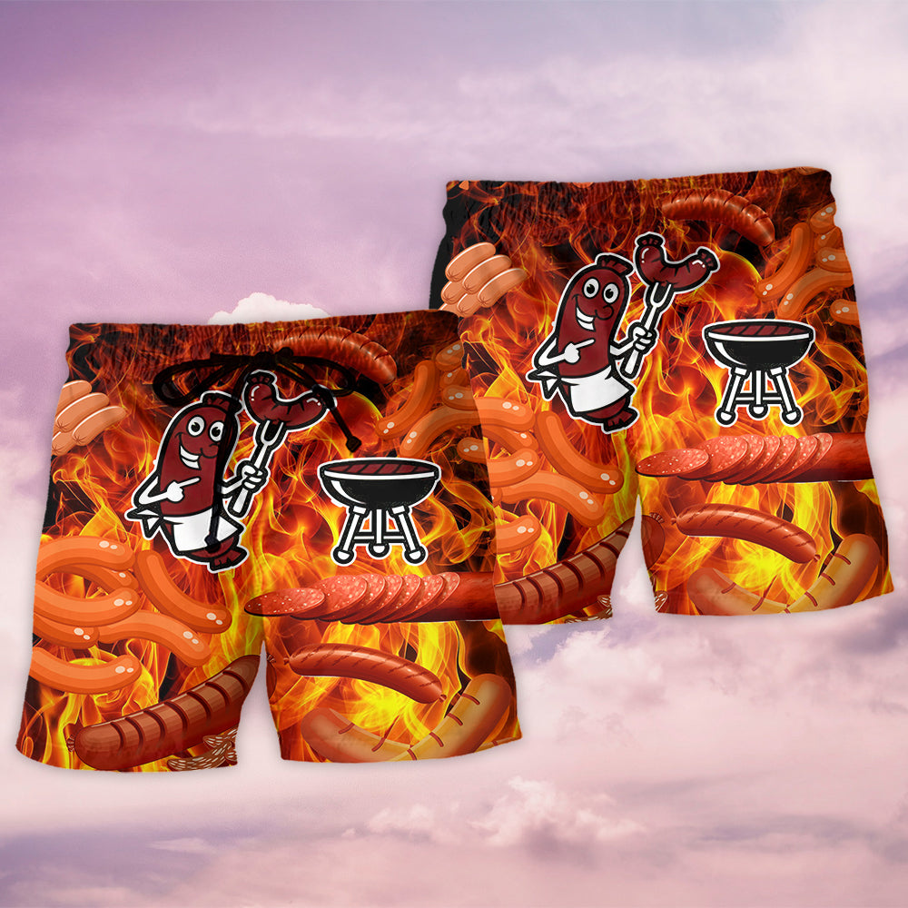 Sausage Humor Party Quote Beach Shorts Print Detail For Thoughtful Gift Giving