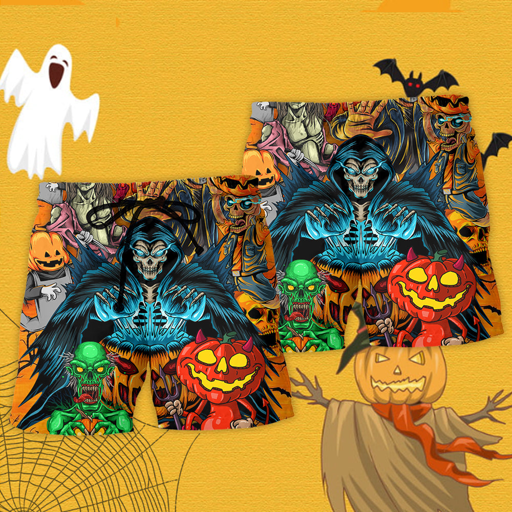 Halloween Skull Pumpkin Scary Beach Shorts Print Detail For Beach Activities And Vacation Wear