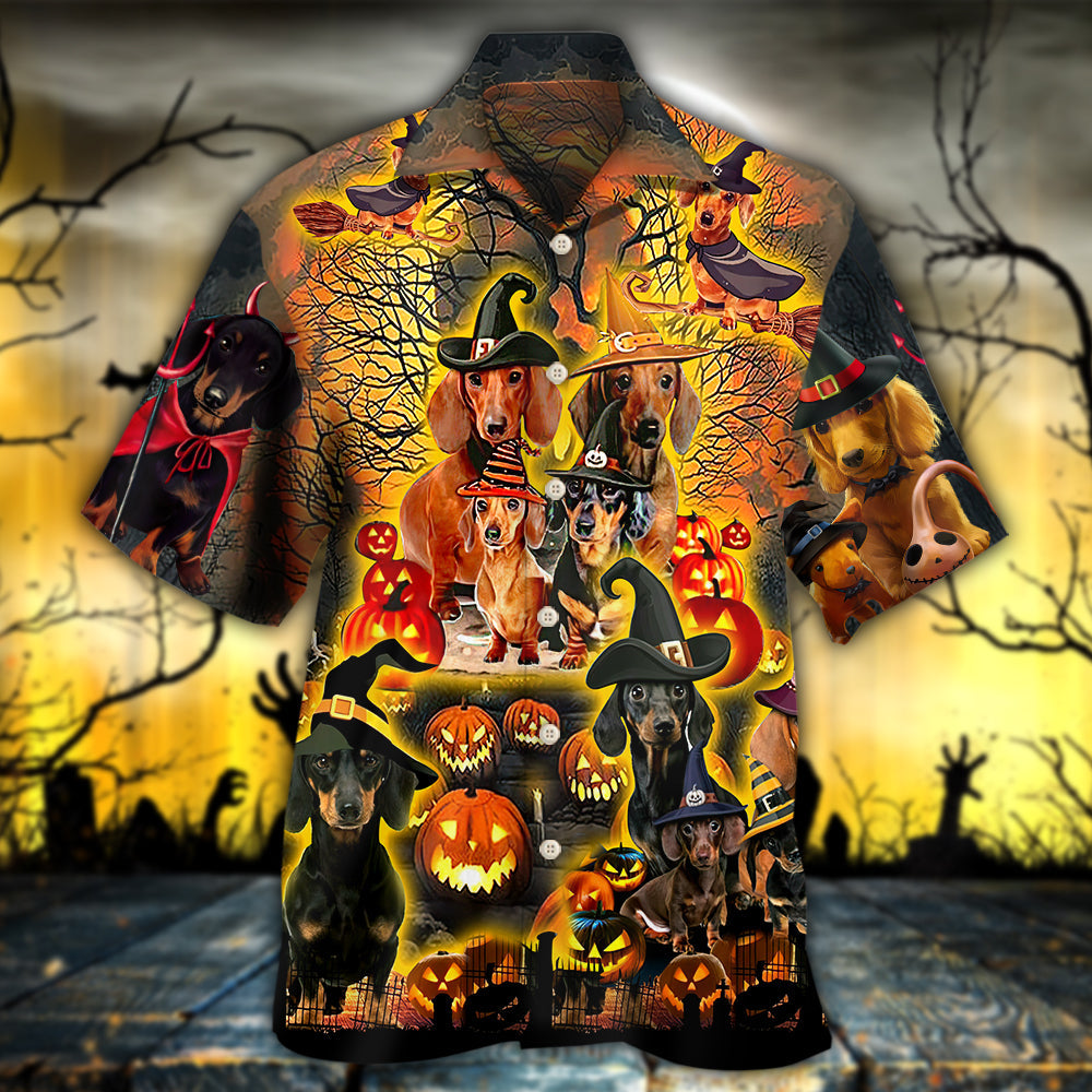 Funny Dog Halloween Dachshund Hawaiian Shirt For Summer Vacation And Beach Travel
