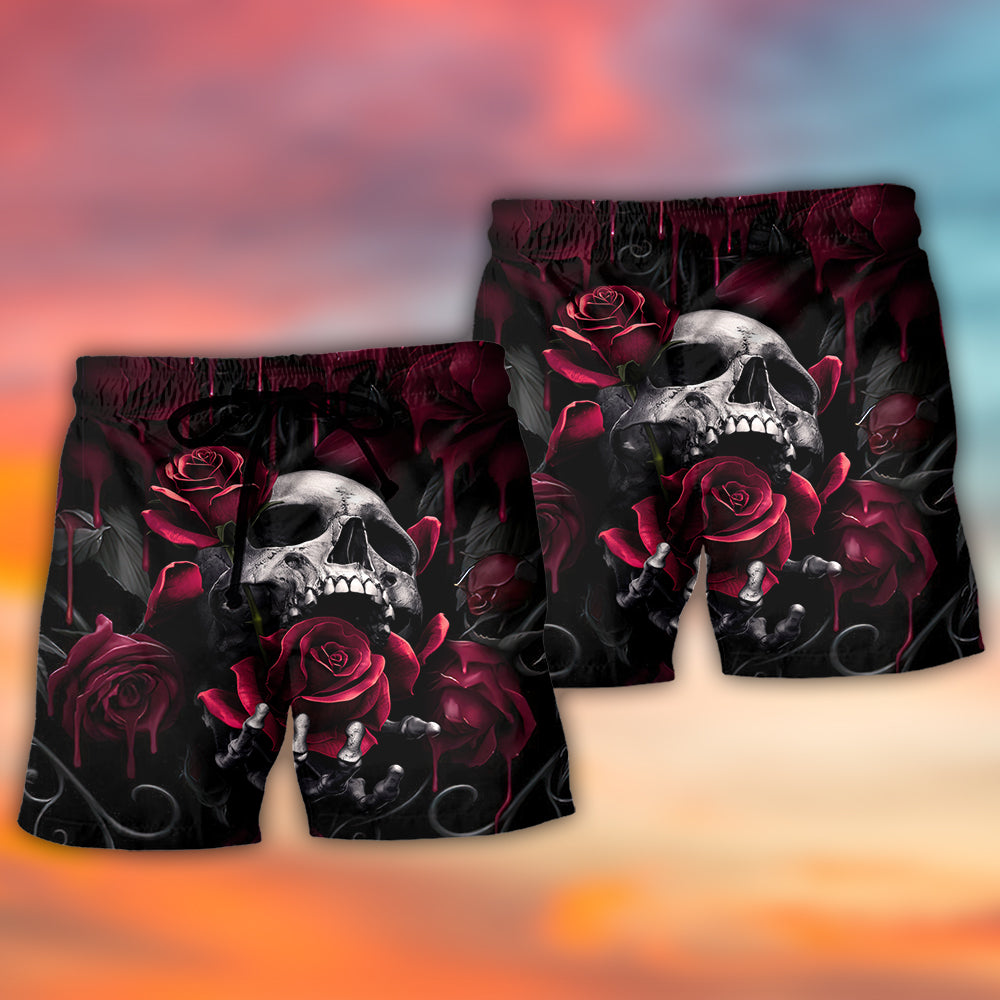 Skull Rose Dark Screaming Beach Shorts Design Detail For Weekend Getaways And Beach Days