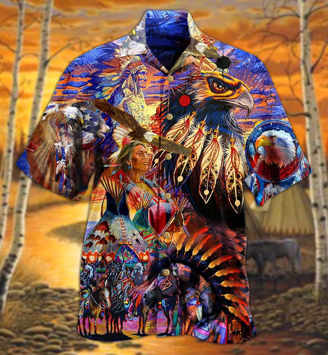 Bohemian Eagle Heart Hawaiian Shirt Design Detail For Beach Days And Holiday Travel