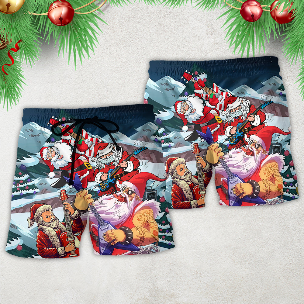 Christmas Santa Electric Guitar Rock Beach Shorts For Resort Travel And Thoughtful Summer Gifting