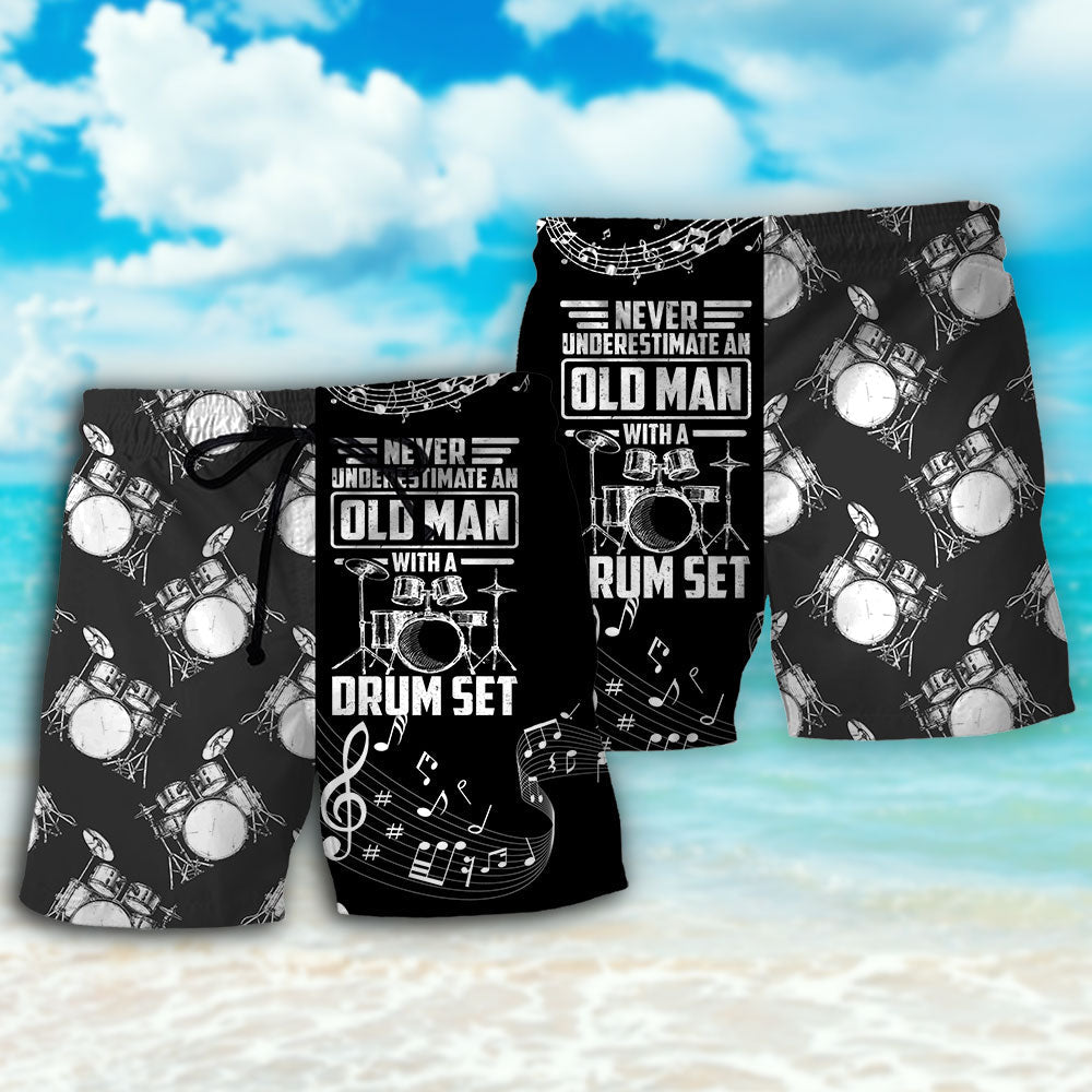 Drum Never Underestimate Old Man Drum Beach Shorts Print Detail For Beach Activities And Vacation Wear