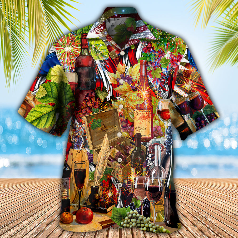Patriotic Wine Independence Hawaiian Shirt For Coastal Travel, Casual Events, And Comfortable Summer Wear
