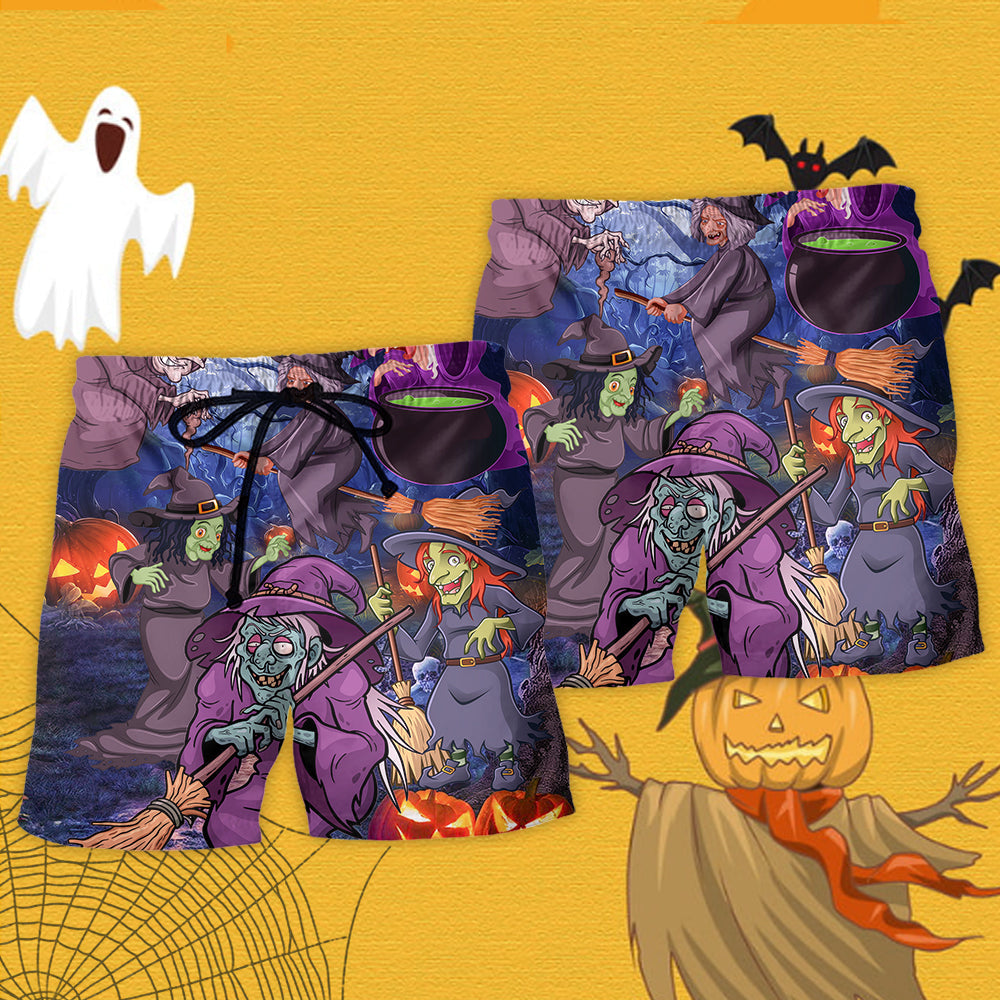 Funny Witch Pumpkin Magic Forest Beach Shorts For Beach Trips And Relaxed Vacation Styling