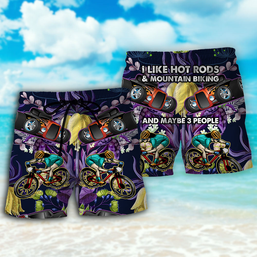 Hot Rod Mountain Biking Lover Beach Shorts Pattern Detail For Sunny Outdoor Activities