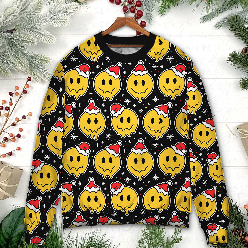 Christmas Smile Happy Face Santa Hat Sweater For Family Gatherings Winter Travel And Everyday Seasonal Comfort