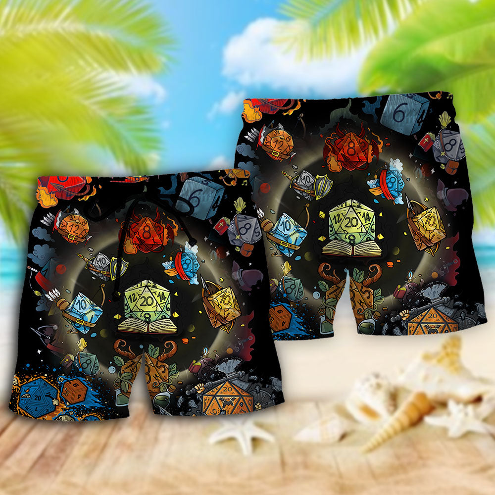 Dungeon Dice Fantasy Adventure Beach Shorts Pattern View For Coastal Holidays And Casual Activities