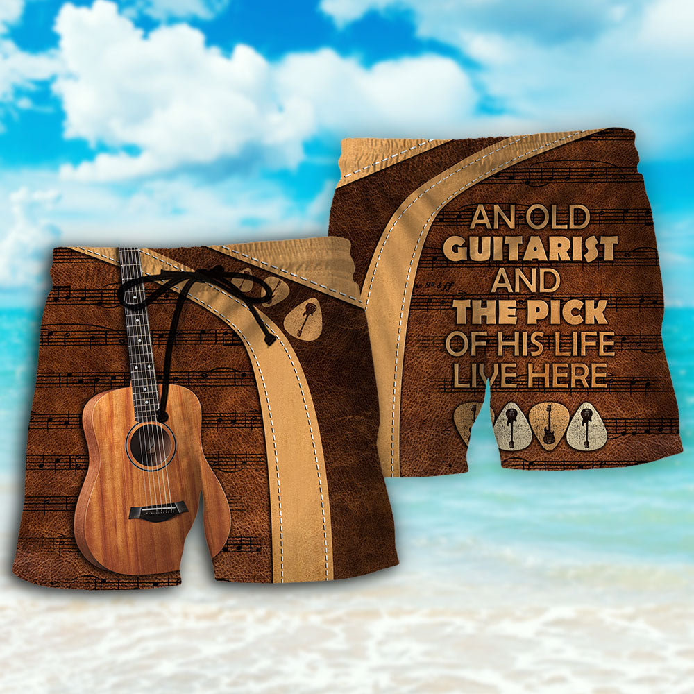 Guitar Old Guitarist Music Beach Shorts Pattern View For Coastal Holidays And Casual Activities