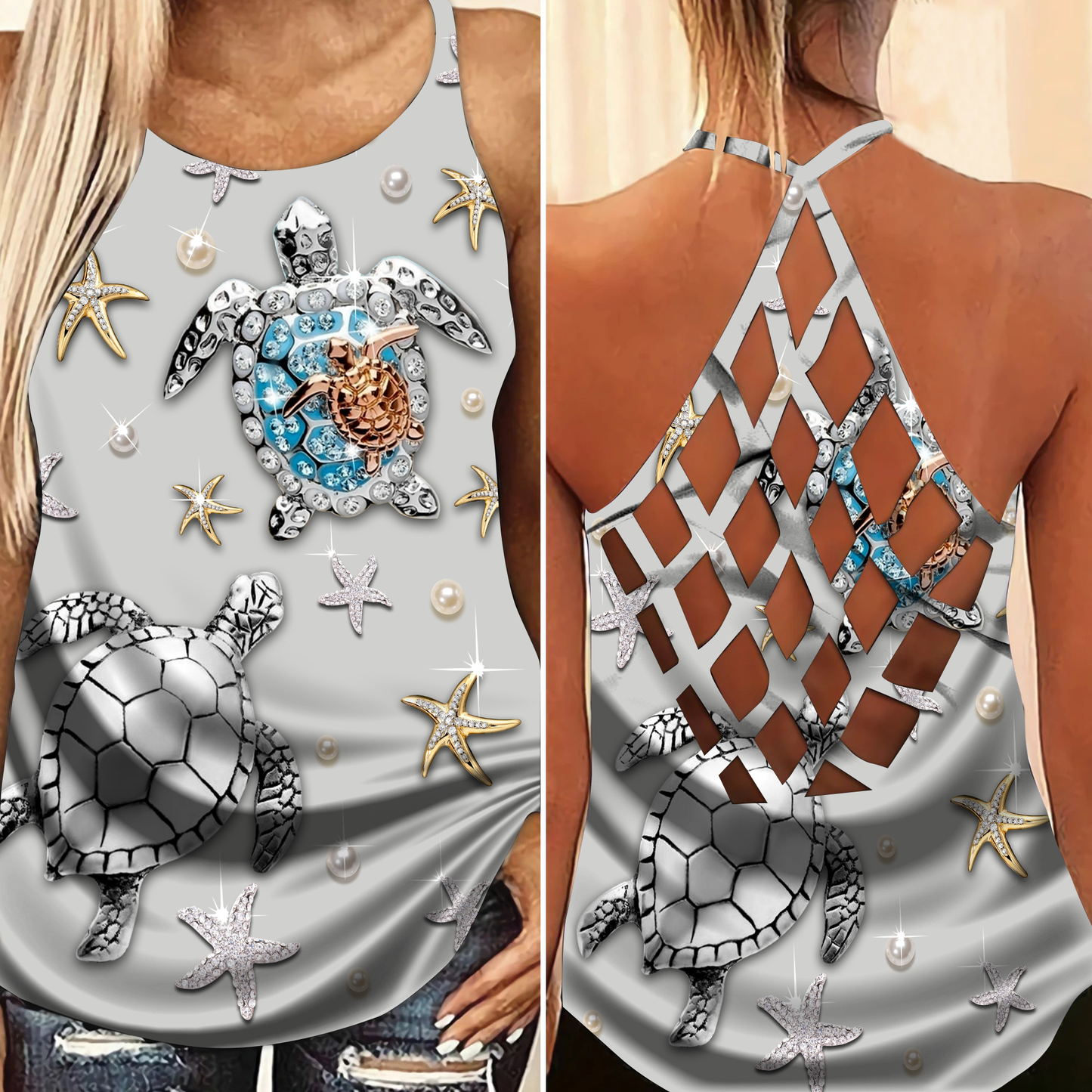 Turtle Swimming To The Moon Hollow Tank Top For Beach Days And Yoga Practice