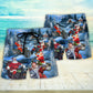 Santa Driving Through Town Christmas Fun Beach Shorts Graphic Detail For Resort Trips And Casual Outings