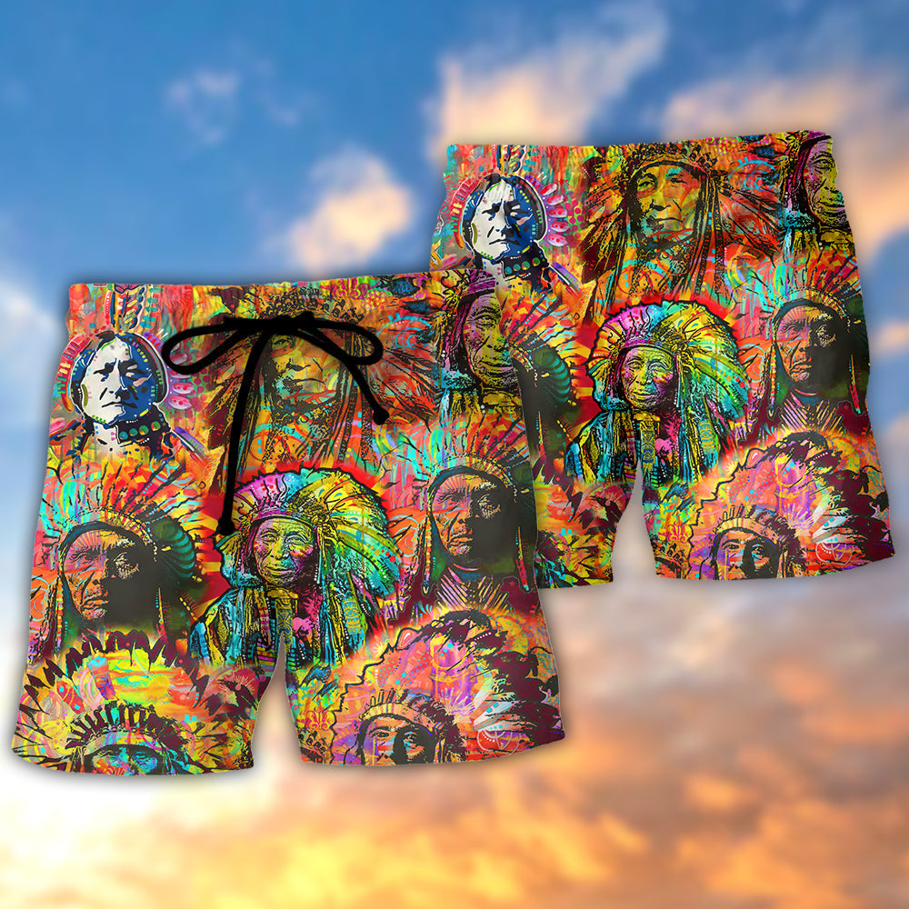 Native Heritage Respect Roots Beach Shorts Artwork Detail For Comfortable Everyday Summer Wear