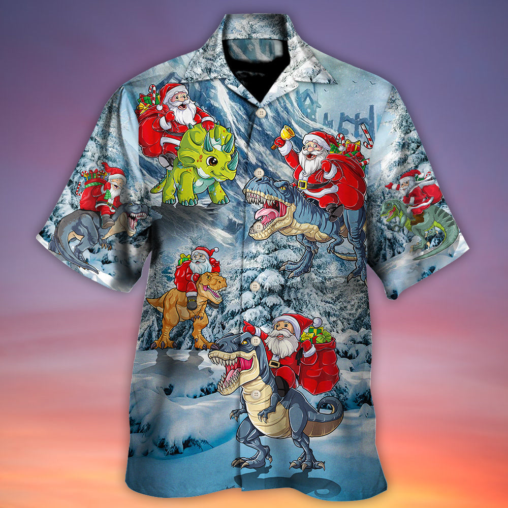 Dinosaur Christmas Riding Tree Gift Light Hawaiian Shirt For Beach Parties And Weekend Getaways