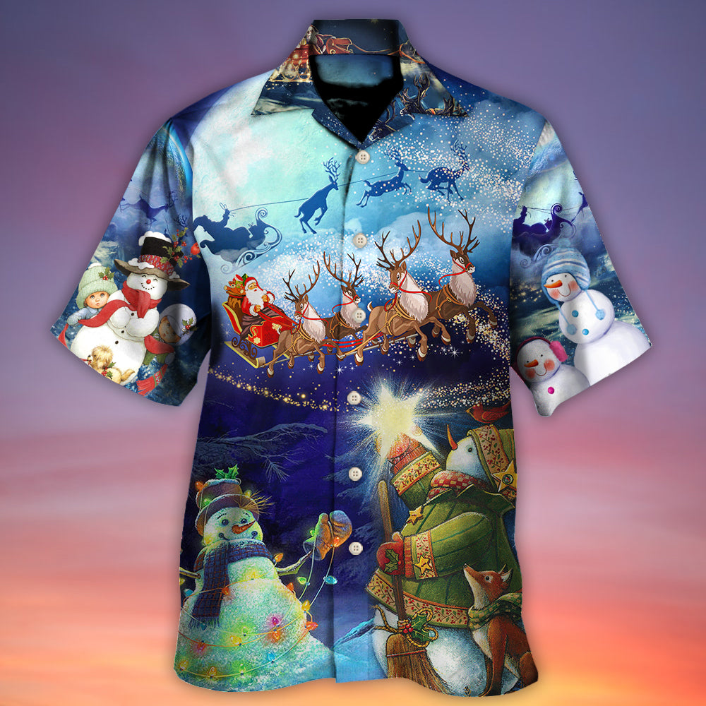 Red Snowman Christmas Nosed Reindeer Light Hawaiian Shirt Design View For Casual Summer Styling