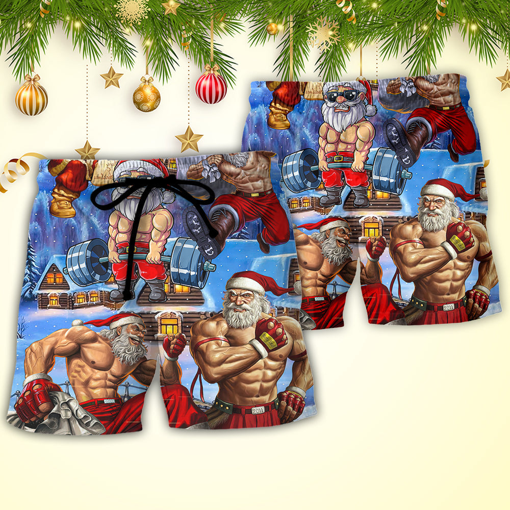 Christmas Santa Fitness Beach Shorts Pattern Detail For Tropical Escapes And Bright Seasonal Outfits