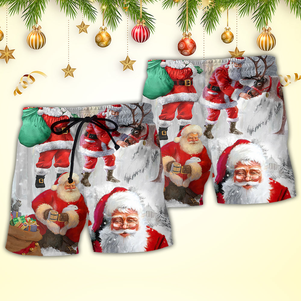 Santa Christmas Beach Shorts Pattern Detail For Coastal Travel And Leisure And Relaxation