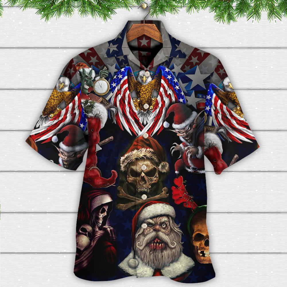 Skull Christmas USA Eagle Flag Skeleton Hawaiian Shirt Pattern View For Lightweight Everyday Style