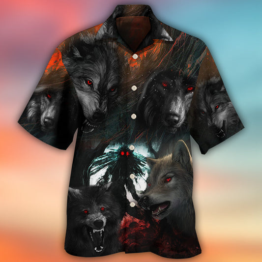 Black Dark Wolf Halloween Forest Hawaiian Shirt For Summer Vacation And Beach Travel