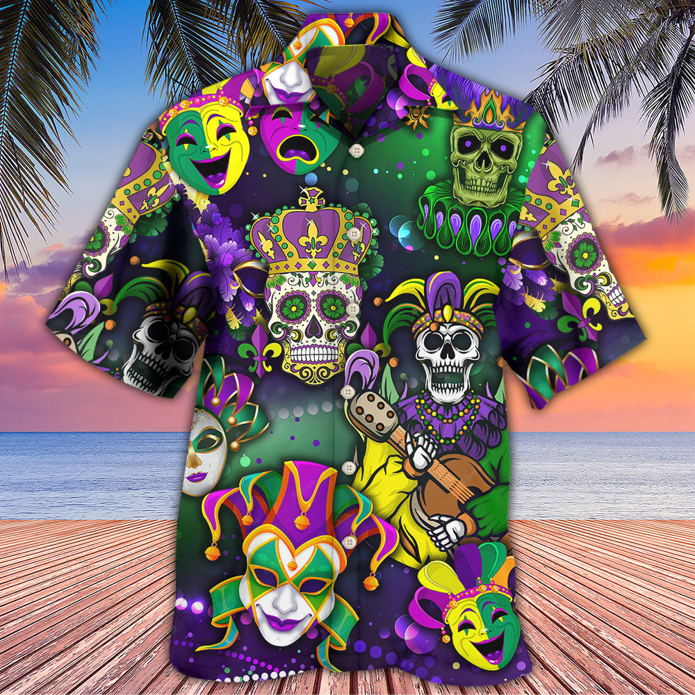 Skull Mardi Gras Hawaiian Shirt Pattern View For Lightweight Everyday Style