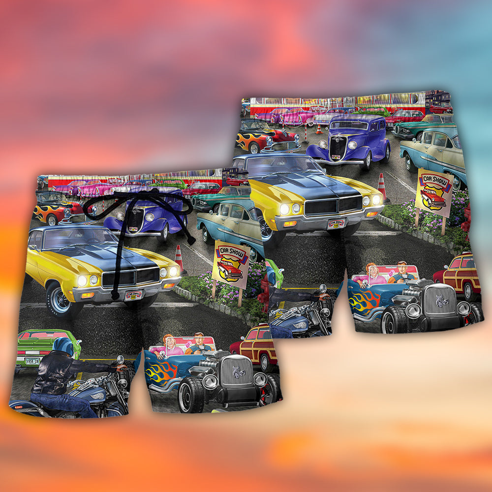 Hot Rod Lover Classic Cool Beach Shorts Design View For Comfortable Resort And Beach Styling