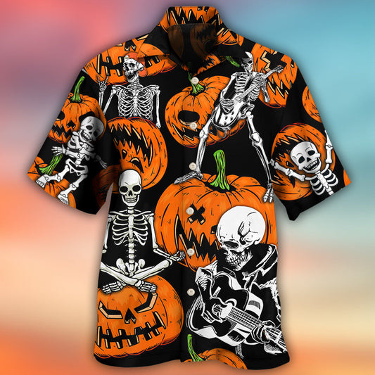 Halloween Skeleton Pumpkin Scary Night Hawaiian Shirt For Coastal Adventures And Warm Weather Wear