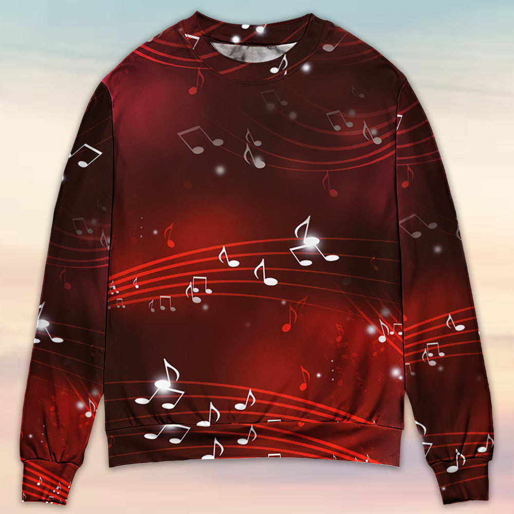 Music Notes Blurry Lights Dark Red Sweater For Live Events Travel And Relaxed Creative Outfits
