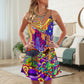 Hippie Colorful Love Life V-Neck Sleeveless Cami Dress For Beach Days Festivals And Comfortable Bohemian Outfits