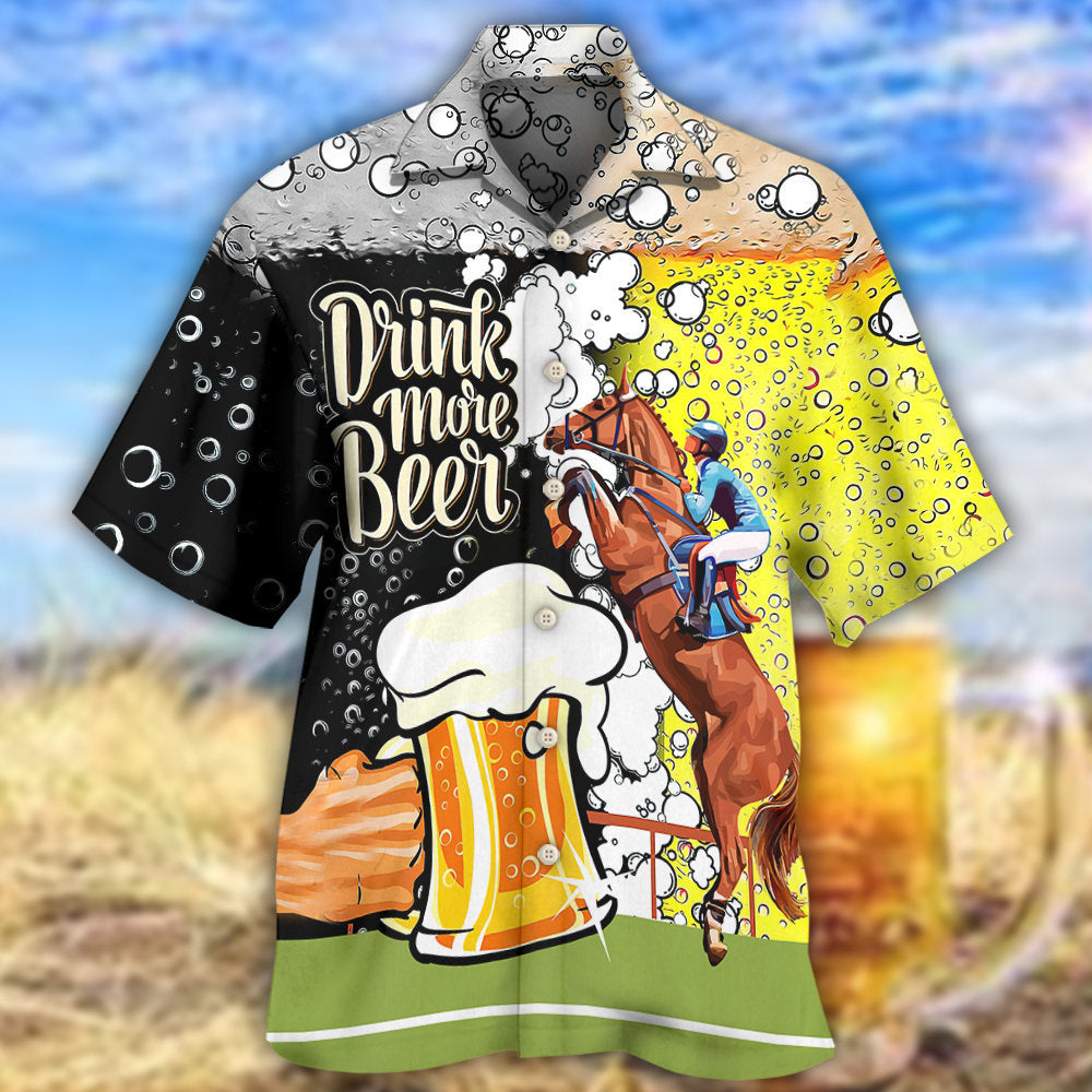Beer Horse Racing Hawaiian Shirt Pattern Detail For Resort Wear