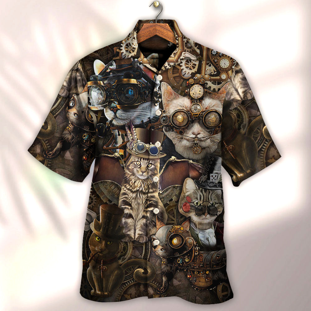 Steampunk Cat We're Mad Hawaiian Shirt Artwork View For Coastal Escapes And Resort Style