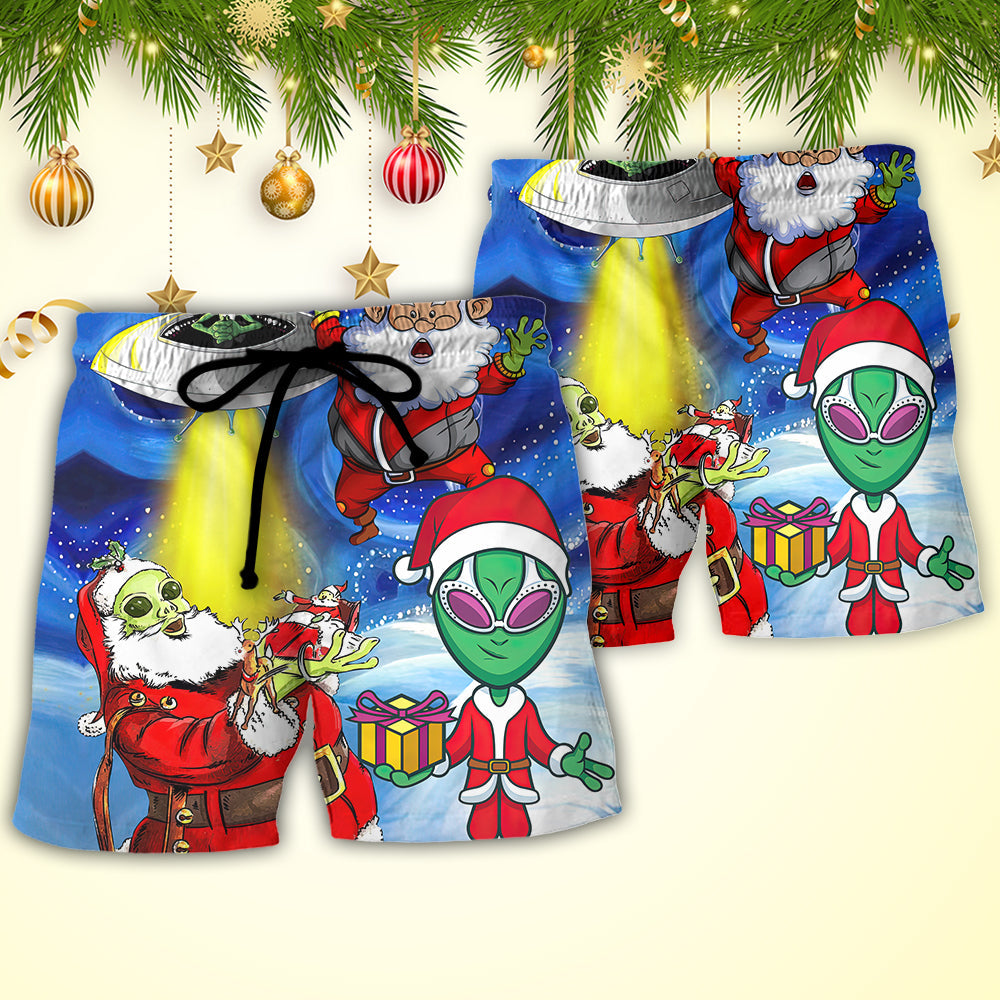 Christmas Alien Santa Magic Night Beach Shorts For Holiday Beach Days