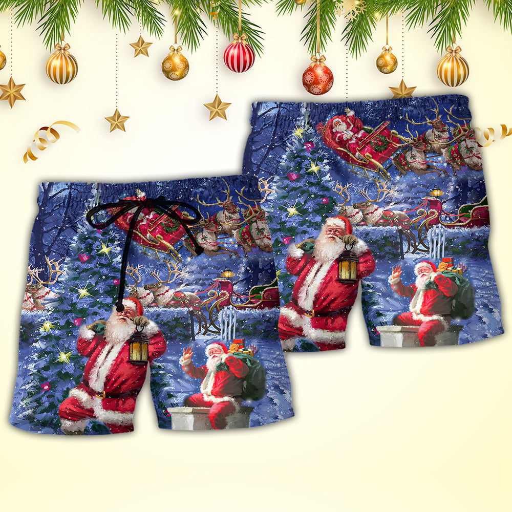 Santa Claus Christmas Light Beach Shorts Pattern Detail For Summer Adventures And Easygoing Coastal Style