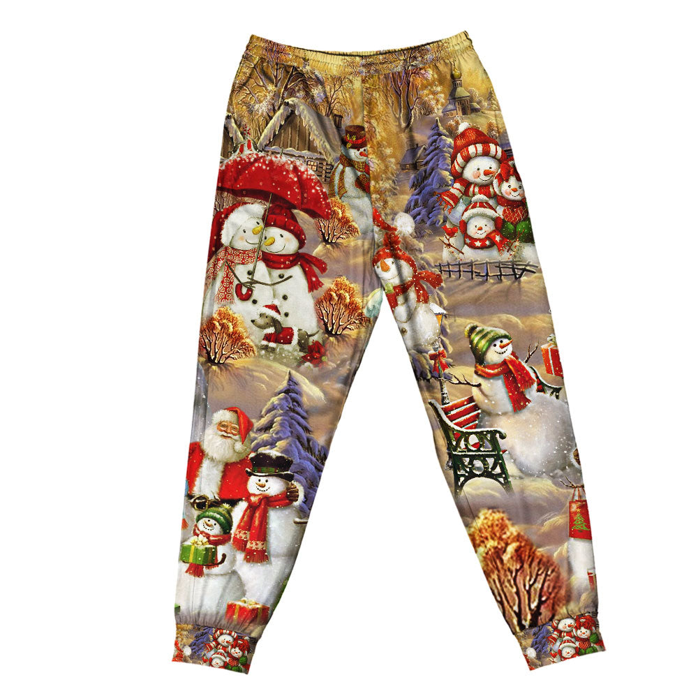 Playful Snowman Couple Christmas Short Sleeve Pajamas Set For Christmas Sleepwear And Family Lounging