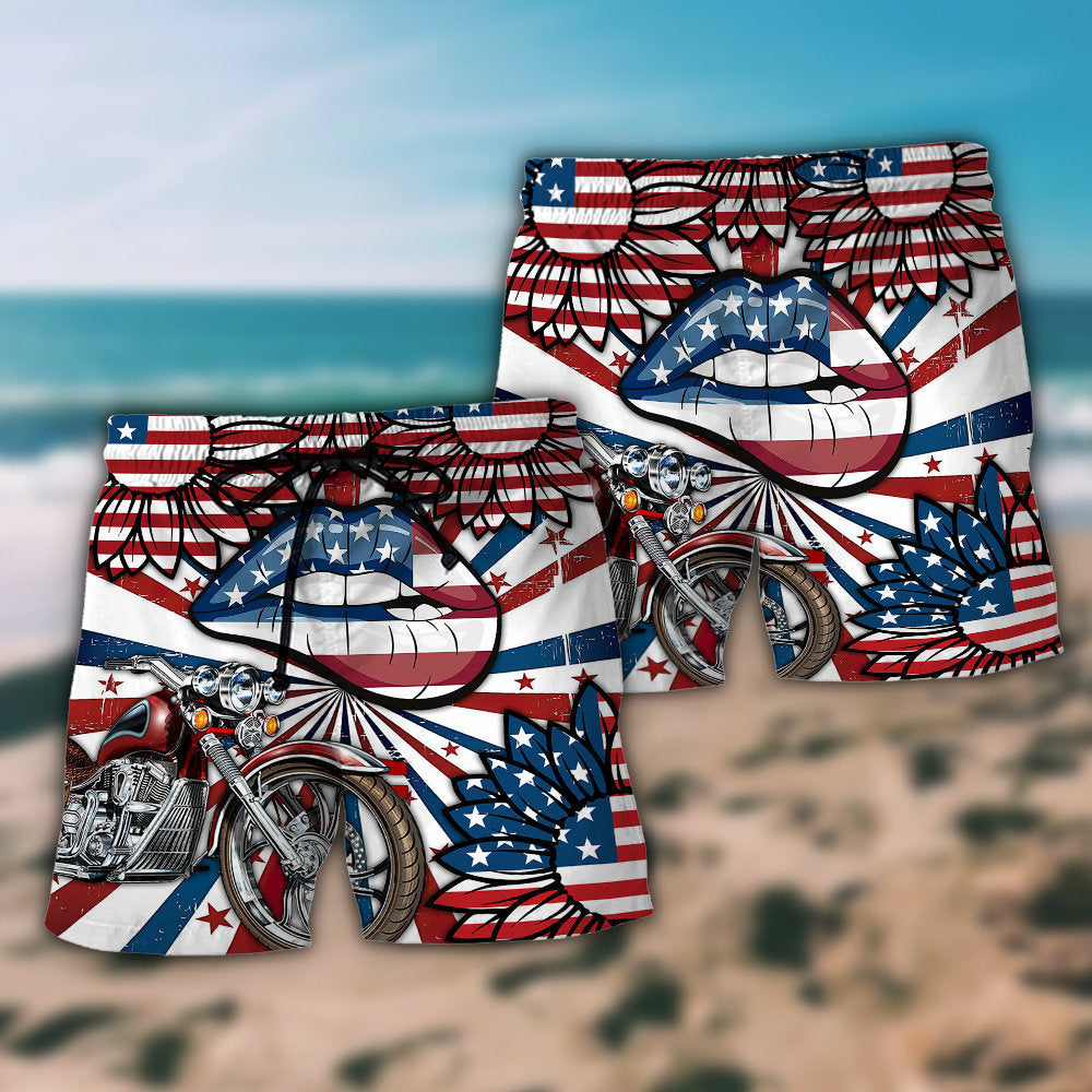 Patriotic Motorcycle Beach Shorts Pattern Detail For Vacation Style And Memorable Gift Ideas