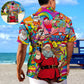 Summer Christmas July Santa Hippie Hawaiian Shirt For Winter Celebrations, Beach Travel, And Relaxed Holiday Wear