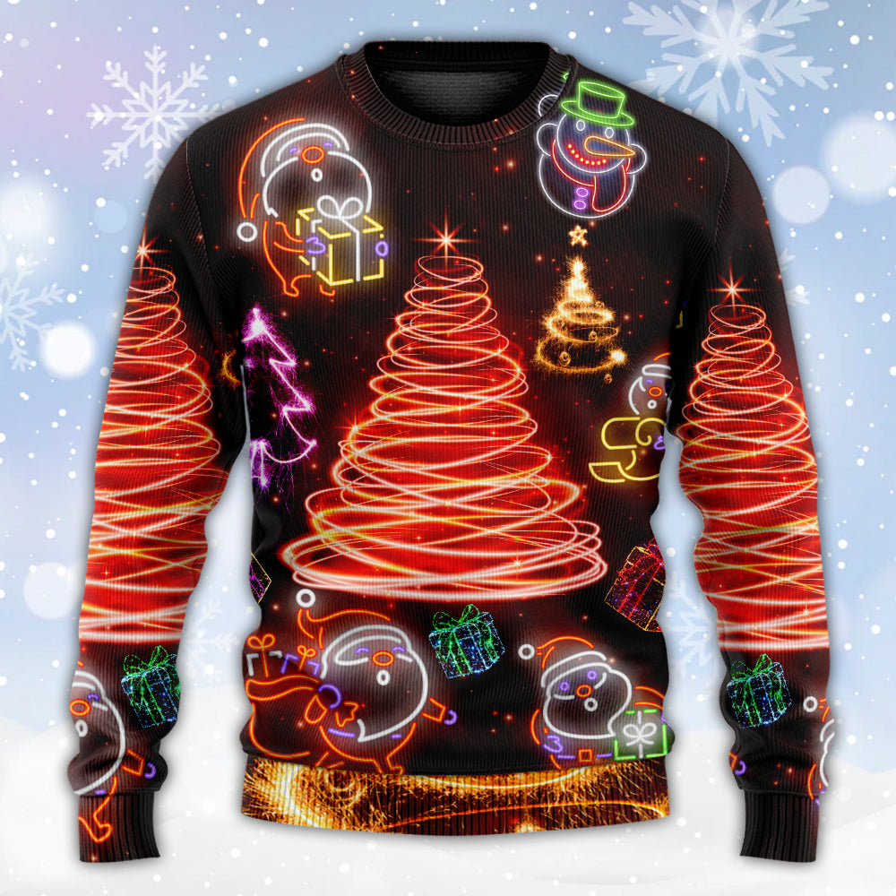 Christmas Funny Santa Red Neon Tree Sweater For Winter Parties Seasonal Adventures And Relaxed Everyday Styling