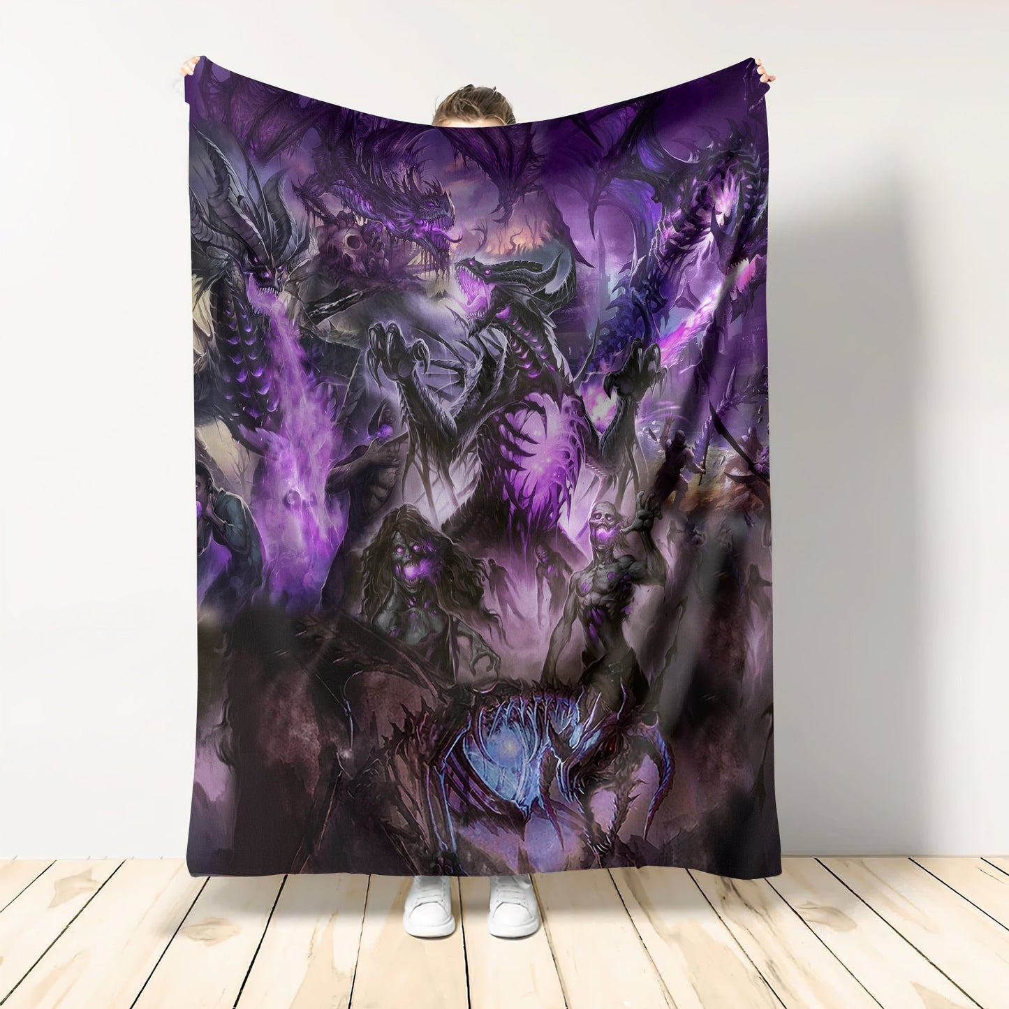 Skull Dragon Love Life Purple Flannel Blanket For Cozy Bedroom Sofa Decor