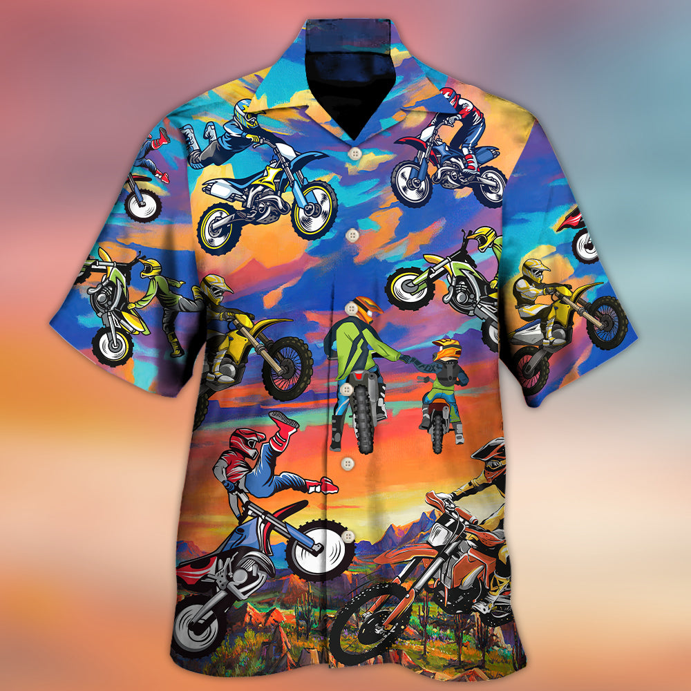 Motorcycle Motocross Biker Hawaiian Shirt Artwork Detail For Tropical Trips And Casual Outings