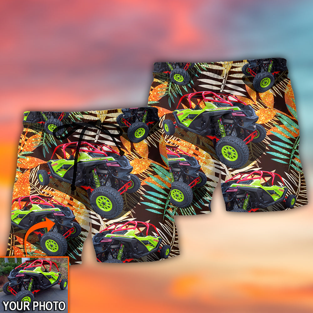 Off Road Vehicle Tropical Personalized Photo Beach Shorts Pattern View For Coastal Holidays And Casual Activities