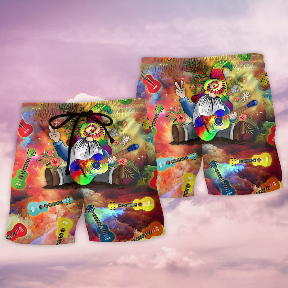 Hippie Ukulele Peaceful Music Beach Shorts Artwork Detail For Comfortable Everyday Summer Wear