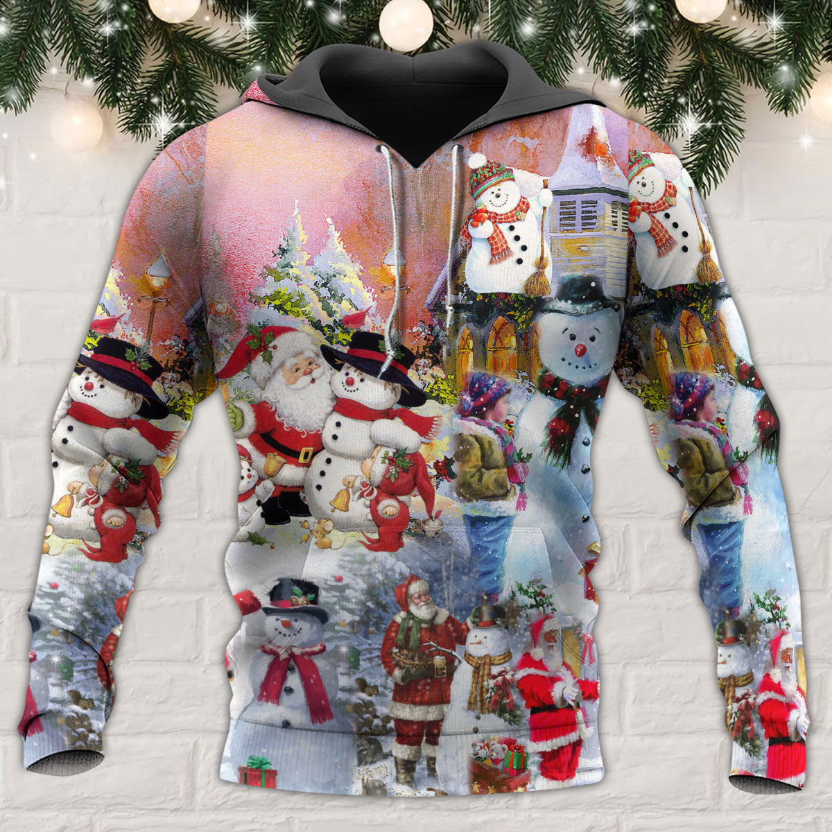 Santa Snowman Winter Village Hoodie For Holiday Gatherings Winter Travel And Seasonal Gifting