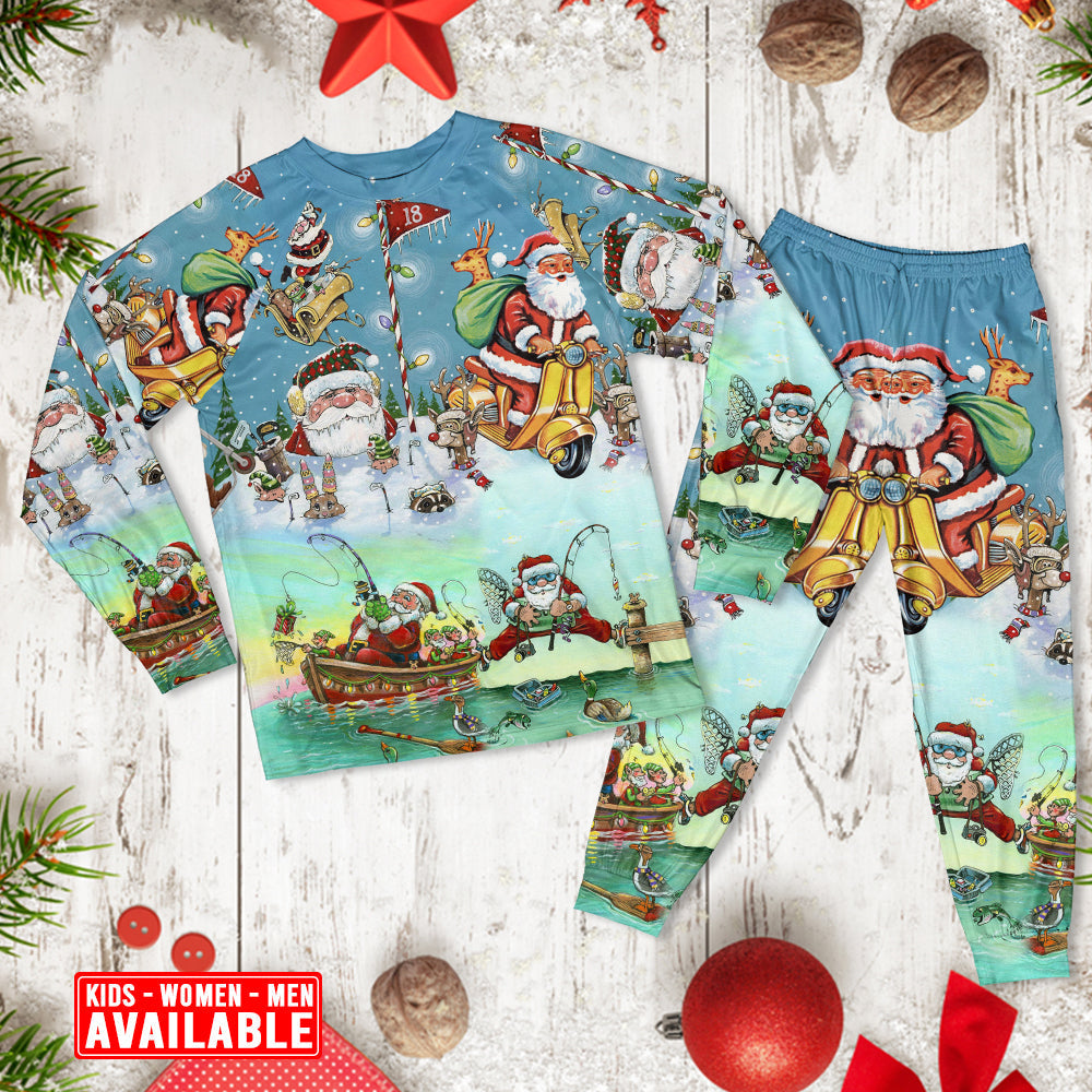 Cute Santa Christmas Long Sleeve Pajamas Set For Christmas Sleepwear And Family Lounging