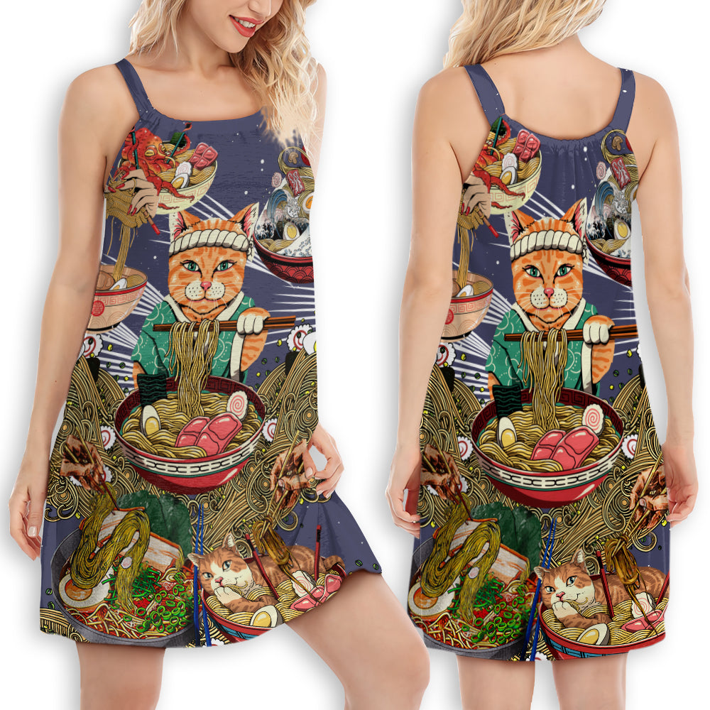 Cat Eating Ramen V-Neck Sleeveless Cami Dress For Outdoor Events And Thoughtful Gifting